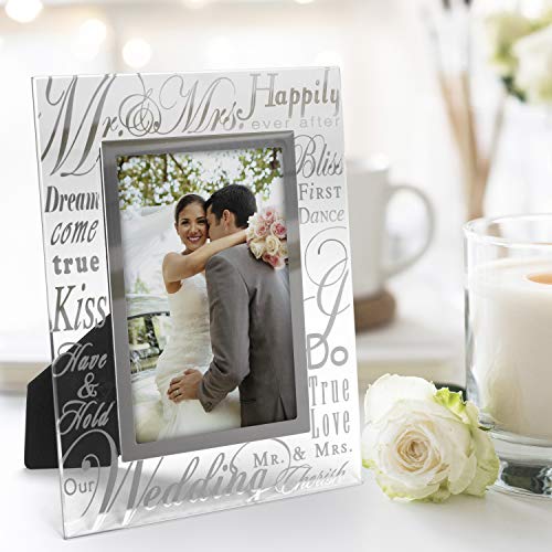 Malden International Designs Mirrored Glass With Silver Metal Inner Border Mr. and Mrs. Picture Frame, 4x6, Silver