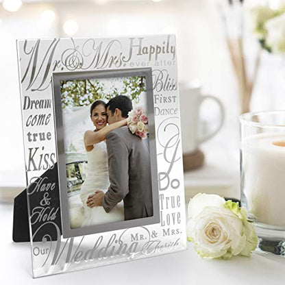 Malden International Designs Mirrored Glass With Silver Metal Inner Border Mr. and Mrs. Picture Frame, 4x6, Silver