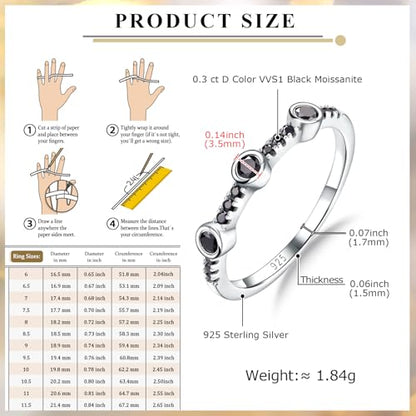 Moissanite Wedding Bands Crisss Cross/Curve/Wishbone Eternity Rings for Her - color: G. 3 Main Stone - Black Moissanite