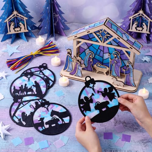 Motipuns 32 Pcs Christmas Nativity Suncatcher Craft Kit for Kids Church - style: Nativity Scene