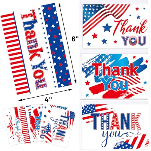 Fancy Land Patriotic Thank You Cards with Envelopes, 24Pcs