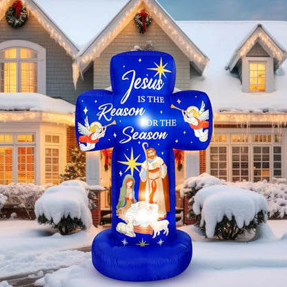 Civaner 6FT Christmas Inflatable Nativity Scene Decoration with Built in LED Lights, Jesus is the Reason for the Season Christmas Holy Nativity Decoration for Xmas Outdoor Yard Garden Lawn