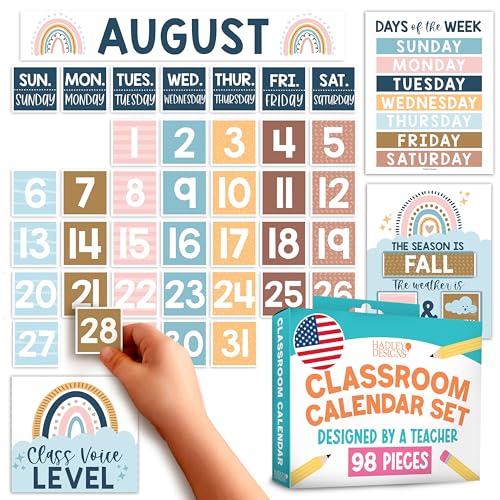 Classroom Calendar Set Bulletin Board Decorations, 98pc School Calendar Set - color: Boho Classic