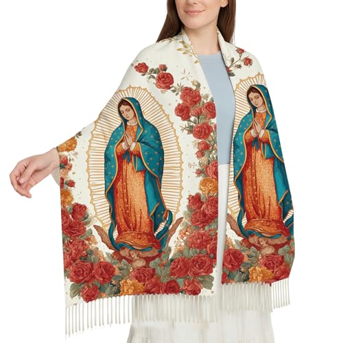 The Virgin Mary Bible Verse Shawls for Women, Catholic Christian Blanket Scarf Gifts or Mom Teacher Christmas - color: Red