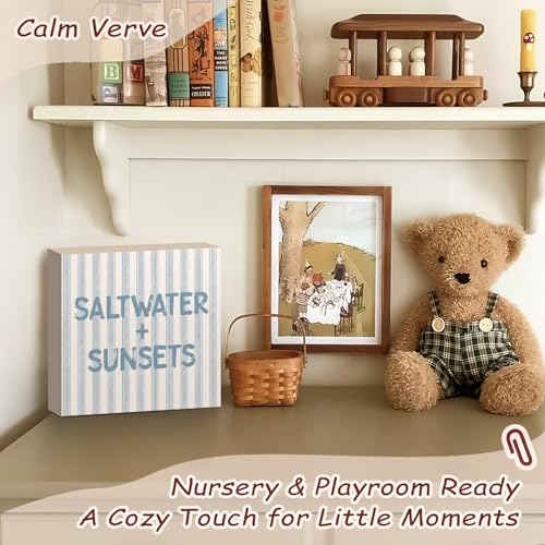 Coastal Beach Wooden Sign, Ocean Beach Nursery Decor - color: Salt Water Sunsets-5x5