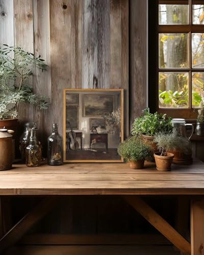 KBKBART Framed Canvas Wall Art, Moody Still Life Interior Cello Paintings - color: Antique Room, size: 10"L x 8"W
