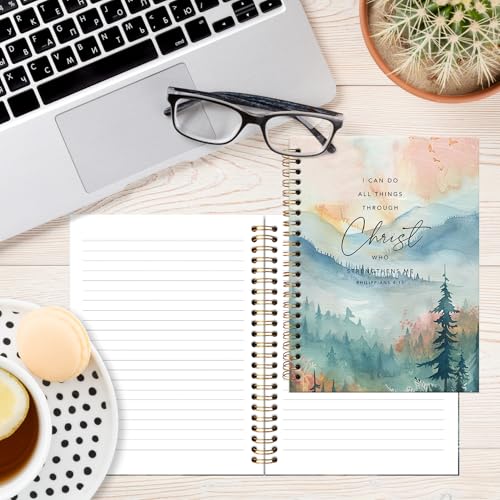 Christian Notebook Journal, I Can Do All Things Through Christ Scripture Journal for Women, Nature Landscape Bible Journaling Notebooks for Note Taking, Spiral Notebook 5.5x8.3 Inch - color: PHILIPPIANS 4:13