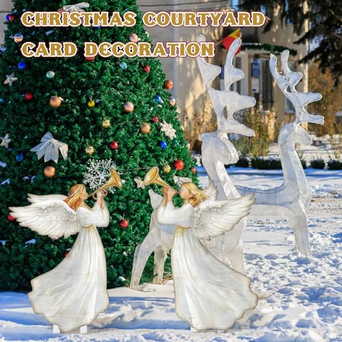 Moxweyeni 2 Pcs Christmas Yard Sign Outdoor Metal Trumpet Angels Stakes - style: Trumpet Angels