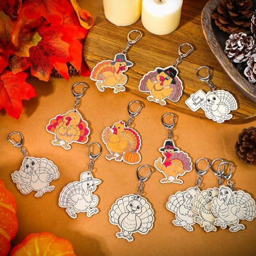 Trnayi 36 Pcs Thanksgiving Turkey Wood Keychain DIY Craft - style: Turkey