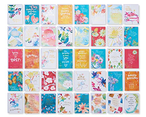 American Greetings 41-Count Card Pack designed by Kathy Davis Studios, All-Occasion Watercolor Florals & Gold Foil Accents