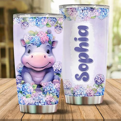 Personalized Hippo Tumbler Gifts for Women Insulated Stainless Steel 20oz With Lid Travel Cup Coffee Mug Bottle Gift for Girls Daughter Animal Lover Custom Name - color: HIPPO