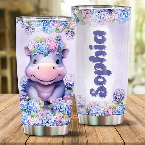 Personalized Hippo Tumbler Gifts for Women Insulated Stainless Steel 20oz With Lid Travel Cup Coffee Mug Bottle Gift for Girls Daughter Animal Lover Custom Name - color: HIPPO
