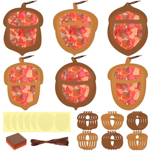 Chiisong 24 Sets Fall Acorn Crafts Kit Fall Paper Acorn Suncatcher Craft - style: Fall Acorn
