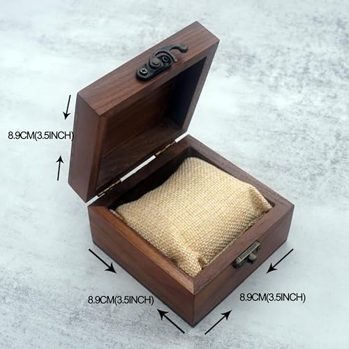 Handmade Walnut Wood Wedding Keepsake Box – 3.7"x3.7"x2.17" Jewelry Storage Gift Box with Engraved Camera & Floral Design – Ideal for Rings, Watches – Perfect for Wedding, Birthday, Christmas