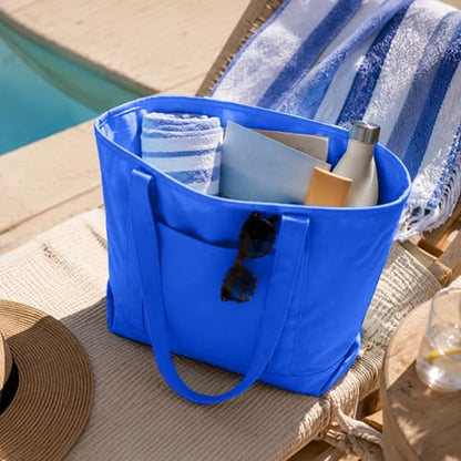 DALIX 20" Solid Color Cotton Canvas Shopping Tote Bag in Royal Blue - color: Royal Blue