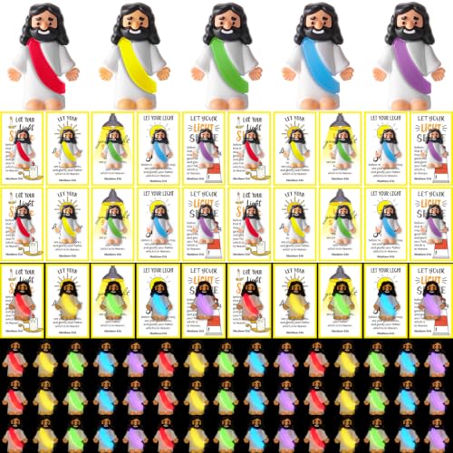 CroBlissful 100 Sets Mini Jesus Figurines Glow in Dark, Glowing Open Arms - style: Glowing Open Arms