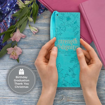 Christian Art Gifts Faux Leather Scripture Bookmark: Strength and Dignity - color: Teal - Strength/Dignity