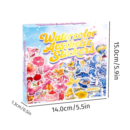 200 PCS Holographic Y2K Aesthetic Stickers, Cute Coquette Stickers, Vintage Coquette Room Decor for Laptop, Scrapbooking, Journaling, Water Bottle - with Elegant Foil Gifts Box - style: 200 PCS Aesthetic Stickers - With Gifts Box
