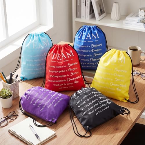 Bulyoou 24 Pcs Team Appreciation Drawstring Backpack Employee Appreciation Gift Drawstring Bags Large String Bag for Staff Coworker Teacher Team Building - style: Team Appreciation