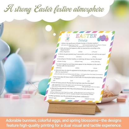 Easter Trivia Party Game, 25 Pcs Easter Bunny Quiz Cards for Group Party Activities Favors, Religious Game for Sunday School Family Party Activities Favors