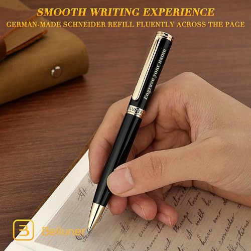 BEILUNER Luxury Personalized Gel Pen with 24K Gold Finish, Black Piano Lacquer, Luxury Grade Craftsmanship, Best Pen Gift Set for Men and Women, Professional, Executive, Office, Retractable Nice Pens - color: ,Black with Gold (Personalized)