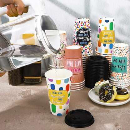 50 Pack 16 oz Disposable Coffee Cups with Lids Pink Motivational - style: Fashion
