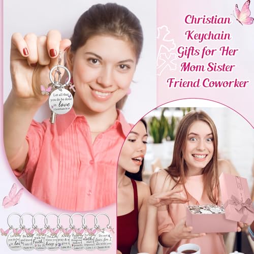 Nosiny 9 Pcs Christian Gift for Women Bulk Bible Verse Religious Keychain Baptism Faith Flower Cross Inspirational Gifts - style: Butterfly, Cross