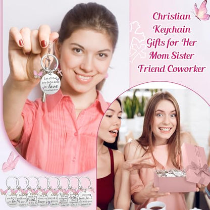 Nosiny 9 Pcs Christian Gift for Women Bulk Bible Verse Religious Keychain Baptism Faith Flower Cross Inspirational Gifts - style: Butterfly, Cross