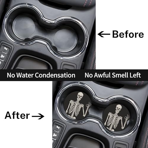 Skull Gothic Car Cup Holder Coasters 2 Pack 2.63" for Women - color: Beige