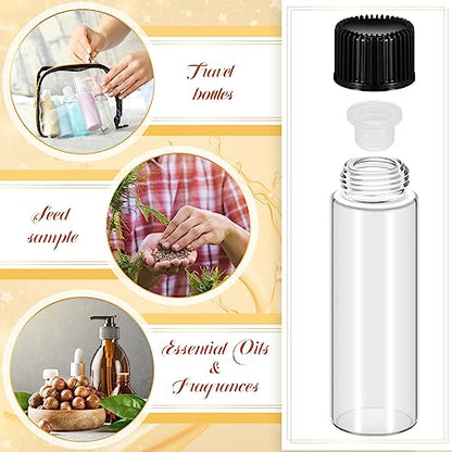 Lallisa 80 Pcs 7 ml Glass Vials with Screw Caps, Leakproof Small Glass Bottles Bulk, Mini Sample Vials with Plastic Stopper for Essential Oils, Sample, DIY Craft (Clear with Black Cap) - color: Clear with Black Cap, size: 7 ml