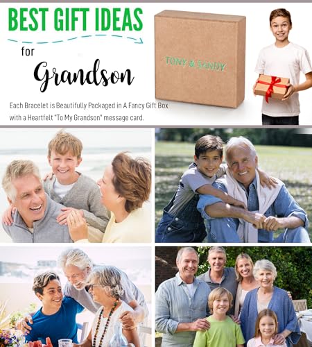 TONY & SANDY Christian Gift for Him Kids Teen Boys Adults Men Cross Bracelet Son Grandson Birthday Graduation Easter Religious Gifts for Men Christmas - style: Grandson ( 7.5 Inches )
