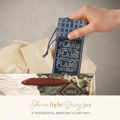 Christian Art Gifts Faux Leather Bookmark for Graduates: I Know the Plans - color: Navy & Gold Plaid/Know the Plans