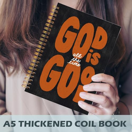Yhtrg God Is Good Christian Spiral Hardcover Notebook, Black and Burnt Orange Inspirational Writing Journal, Religious Faith Prayer Notebook for Bible Study Daily Journaling, 5.5x8.3 - color: Burnt Orange