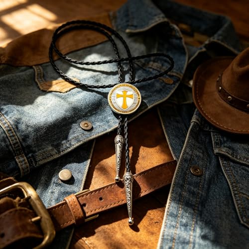 Fashionable Cross Bolo Tie Multi-Color Cross Shield Necktie - color: Orange
