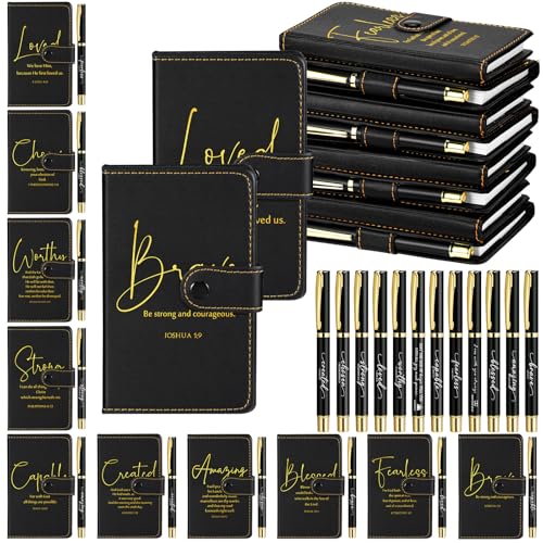 Spakon 10 Sets Christian Notebook with Pen Set, Bible Verse, Black - color: Black, size: Bible Verse