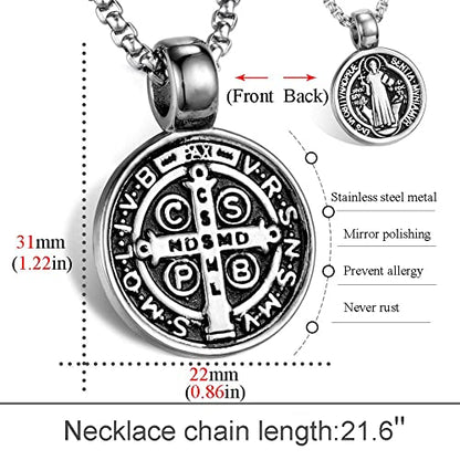 St Benedict Exorcism Medal Necklace for Men Catholic Cross Pendant - color: White