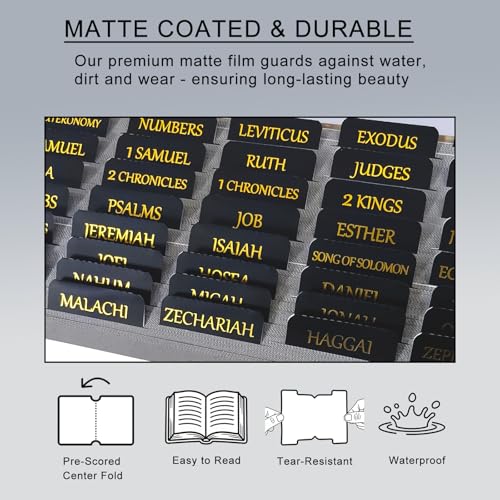 Vorscrin-Laminated Bible Tabs for Women and Men, Gold Foil Lettering Design, Reposition and Large Print Stickers, Bible Study Supplies, 75 Chapters Labels for Easy Navigation(Black) - color: Black