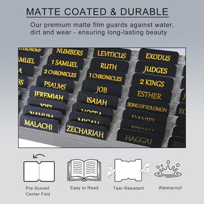 Vorscrin-Laminated Bible Tabs for Women and Men, Gold Foil Lettering Design, Reposition and Large Print Stickers, Bible Study Supplies, 75 Chapters Labels for Easy Navigation(Black) - color: Black
