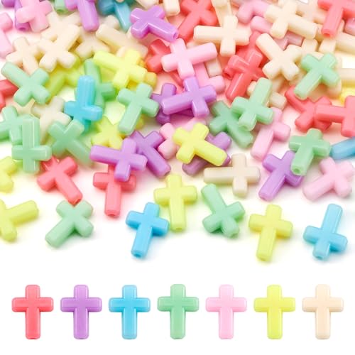 FASHEWELRY 100Pcs Candy Color Acrylic Crosses Spacer Mixed Color Crucifix Loose Cute Beads Bulk for Bracelet Necklace Jewelry Making - color: Cross Beads, 17x12.5x5mm