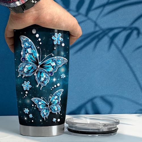 SANDJEST Butterfly Tumbler 20oz Stainless Steel Insulated Tumblers Coffee Travel Mug Cup Jewelry Drawings Style Butterfly Gifts for Women Girls Teen Gift for Birthday Christmas - color: Butterfly
