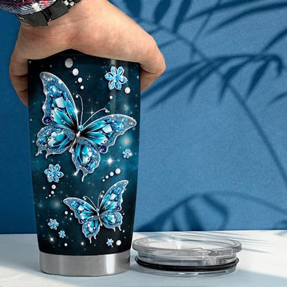 SANDJEST Butterfly Tumbler 20oz Stainless Steel Insulated Tumblers Coffee Travel Mug Cup Jewelry Drawings Style Butterfly Gifts for Women Girls Teen Gift for Birthday Christmas - color: Butterfly