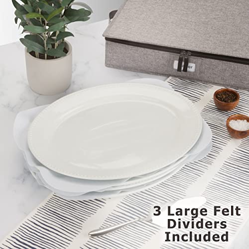 Platter Storage Case - Hard Shell and Stackable with Padded Interior - Fits 4 Serving Platters - 3 Large Felt Dividers Included - 17"W x 13"D x 4"H - China Storage Containers for Plates - style: Platter Storage