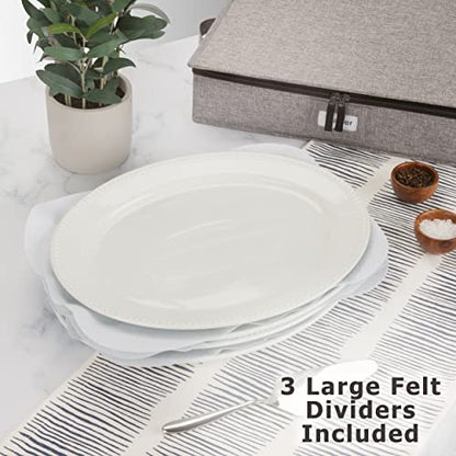 Platter Storage Case - Hard Shell and Stackable with Padded Interior - Fits 4 Serving Platters - 3 Large Felt Dividers Included - 17"W x 13"D x 4"H - China Storage Containers for Plates - style: Platter Storage