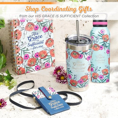 Christian Art Gifts Stainless Steel Insulated Grace is Sufficient Water Bottle - color: Teal/Floral - Sufficient Grace