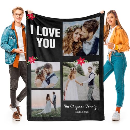 inkArts Custom Blankets with Photos, Personalized Photo Blankets Using My Own Photos, Customized Blanket with Pictures, Personalized Gifts for Women Men Baby Child - color: 4 Photos