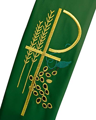 IvyRobes Overlay Clergy Stole With Chi Rho Embroidered 90" Long-4 Colors Available - color: Kelly Green