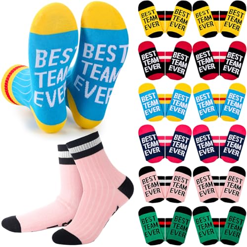 Glitopper 12 Pairs Best Team Ever Gift Socks Bulk - color: Multiple Color, style: Team