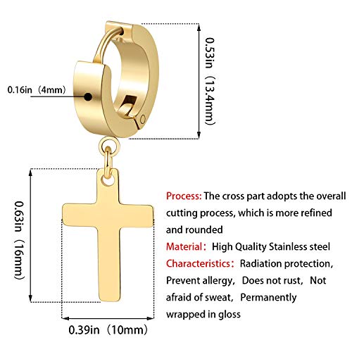 Men Women Stainless Steel Cross Earrings Set Dangle Hinged Earrings of Dangle Hinged Earrings Cross hoop Earrings - color: 3 Pairs Cross Earrings (Black+Silver+Gold) Small