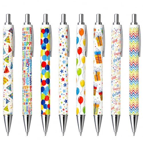8PC Birthday Pens Ballpoint Writing Pen Bulk Gift Set Happy Birthdays Balloon Colorful Party Supplies Favors Journal Planner Desk Office Accessories Stationery Gifts for Students Adults Men Women - style: Birthday