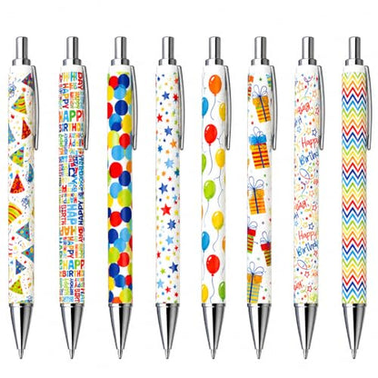 8PC Birthday Pens Ballpoint Writing Pen Bulk Gift Set Happy Birthdays Balloon Colorful Party Supplies Favors Journal Planner Desk Office Accessories Stationery Gifts for Students Adults Men Women - style: Birthday